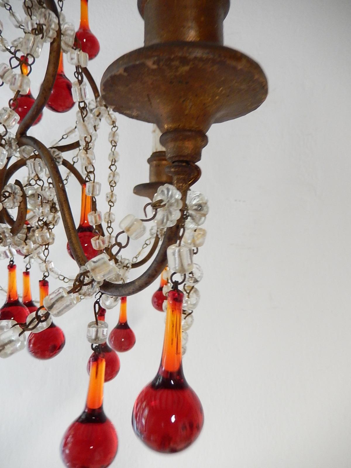 French Red Murano Ball Drops Chandelier, circa 1920 For Sale 3