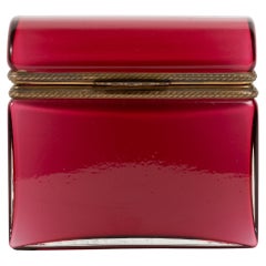 French Red Over White Opaline Ormolu Mounted Covered Box, Domed Top