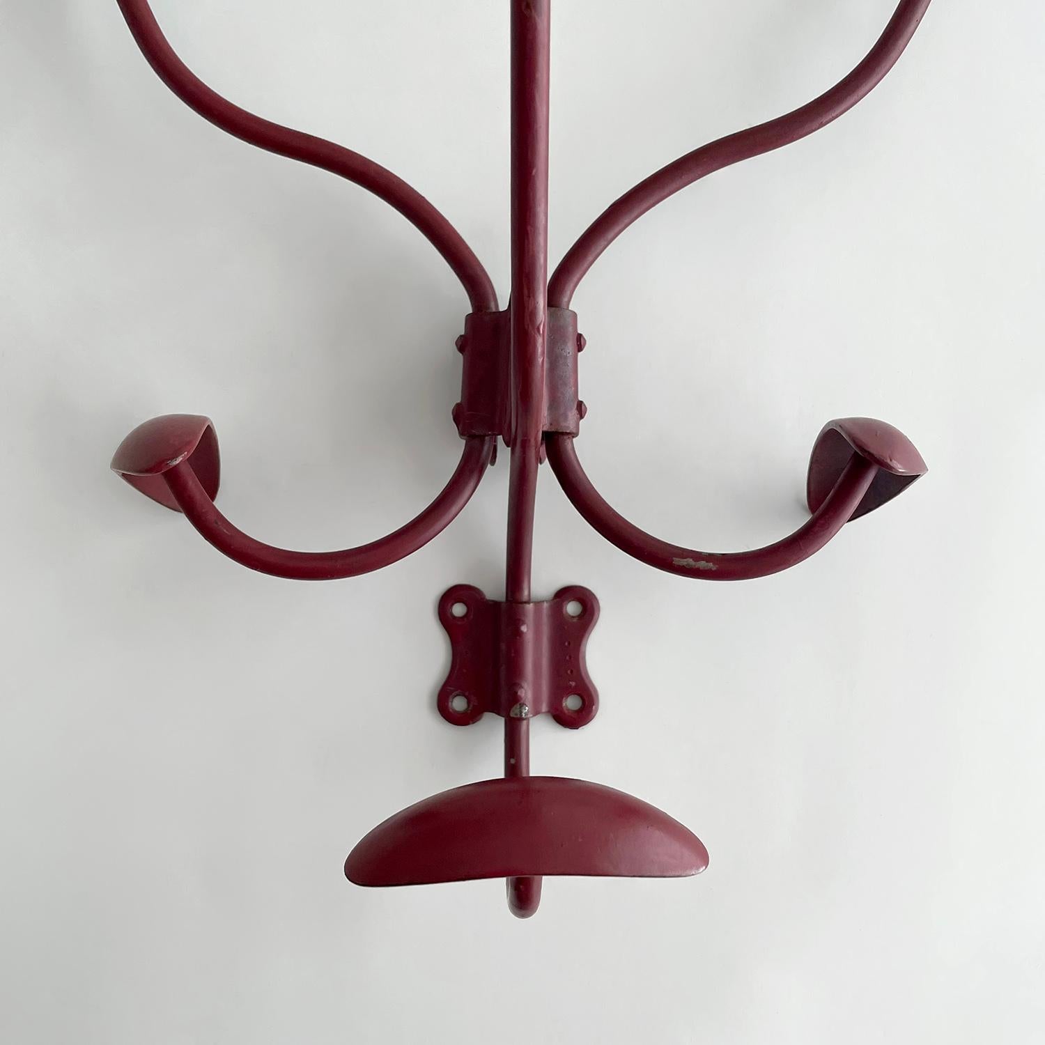 French Red Painted Double Wall Coat Hooks with Brass Detail - 3 available  For Sale 6