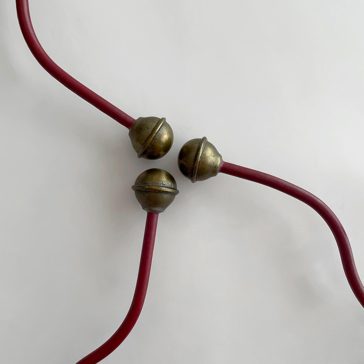 20th Century French Red Painted Double Wall Coat Hooks with Brass Detail - 3 available  For Sale