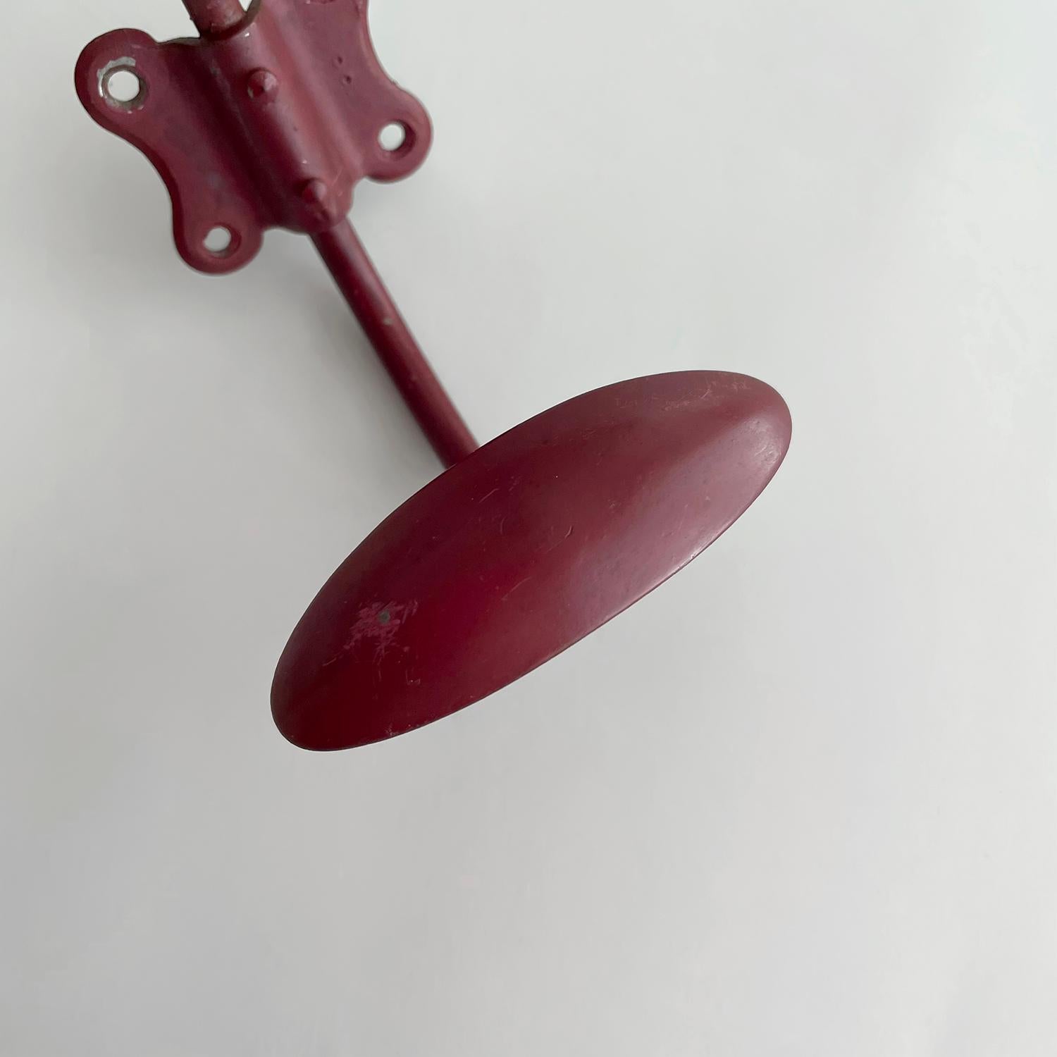 French Red Painted Double Wall Coat Hooks with Brass Detail - 3 available  For Sale 3