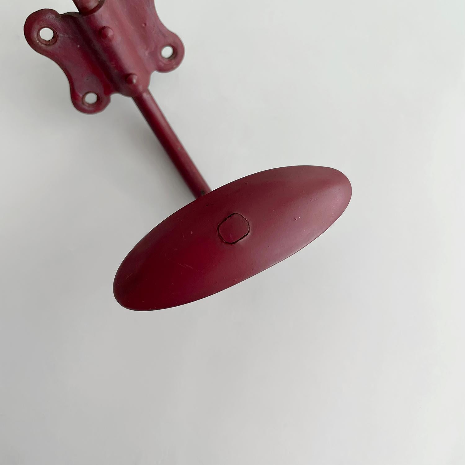 French Red Painted Double Wall Coat Hooks with Brass Detail - 3 available  For Sale 4