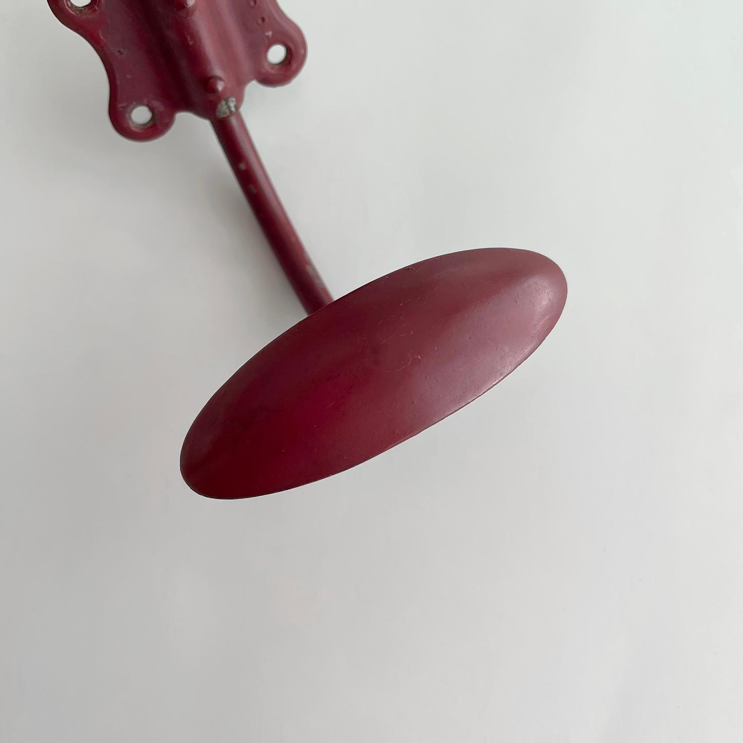 French Red Painted Double Wall Coat Hooks with Brass Detail - 3 available  For Sale 5