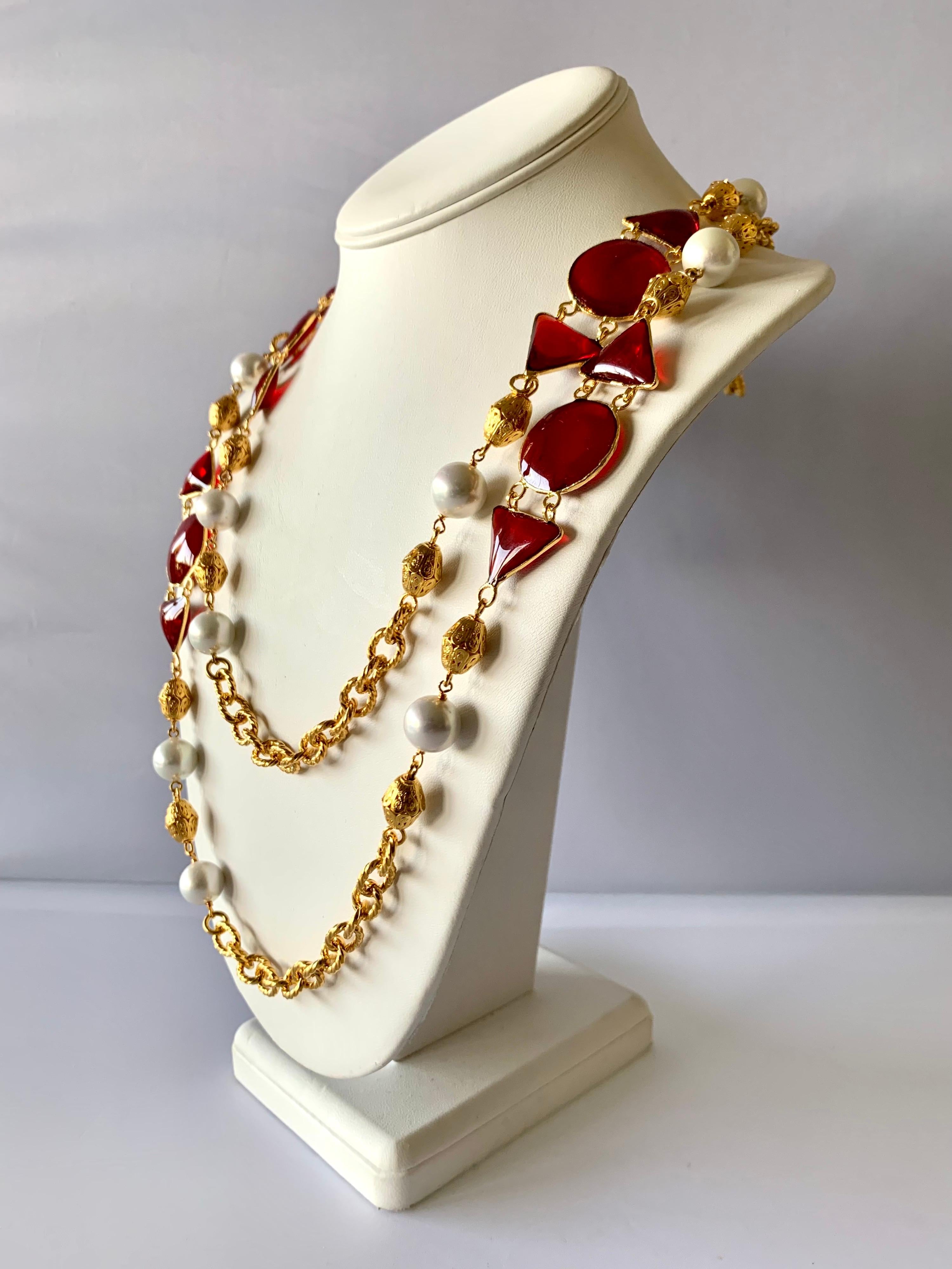 red pearl gold chain