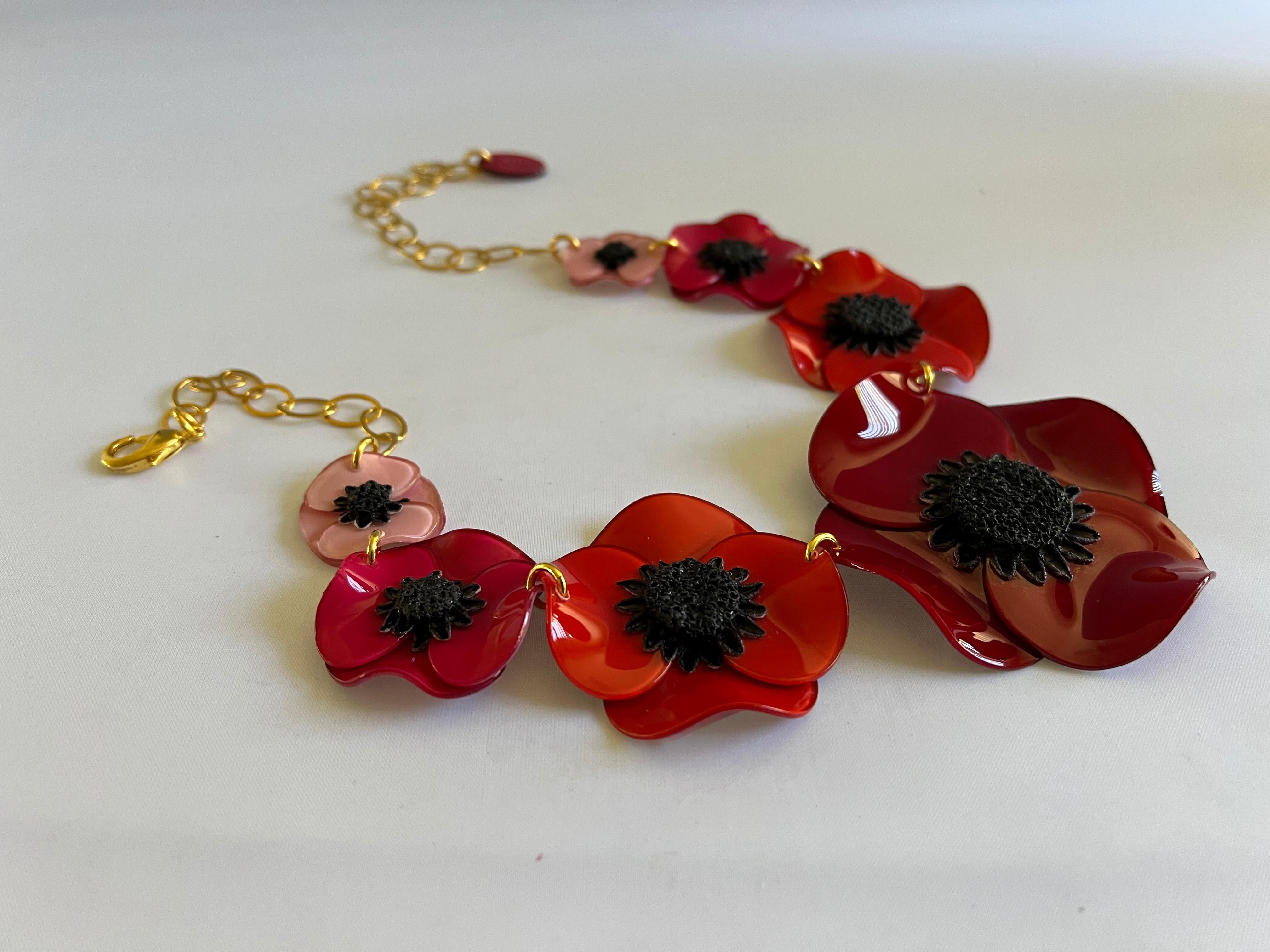 French Red Poppy Statement Necklace  In New Condition In Palm Springs, CA