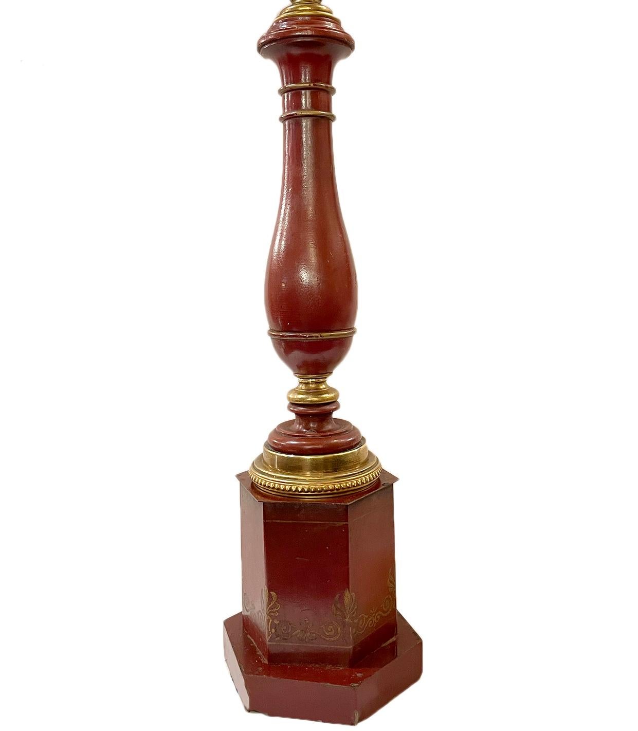 Gilt French Red Tole Table Lamp For Sale