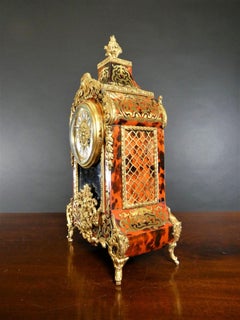 French Red Tortoiseshell Boulle Clock, Samuel Marti, Paris