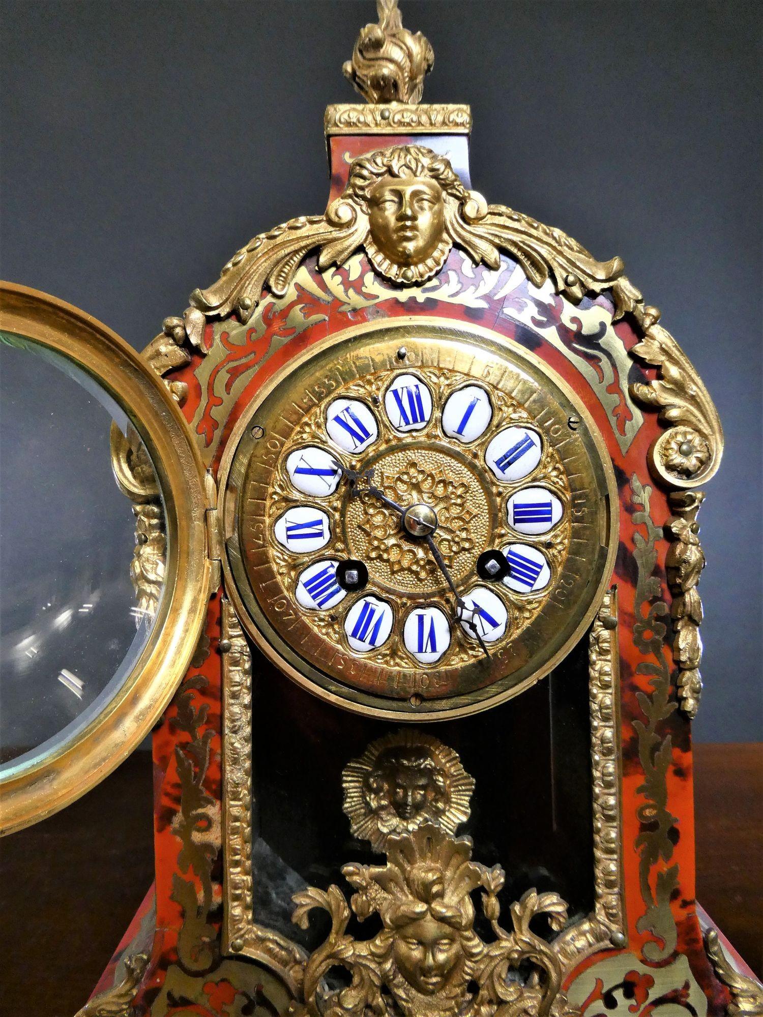 French Red Tortoiseshell Boulle Clock, Samuel Marti, Paris For Sale 1