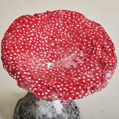 French Red + White Concrete Mushroom Stool or Garden Sculpture, 1960s
