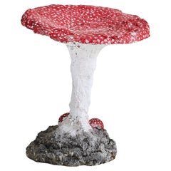 Französischer Pilzhocker oder Gartenskulptur aus rotem + weißem Beton, 1960er Jahre