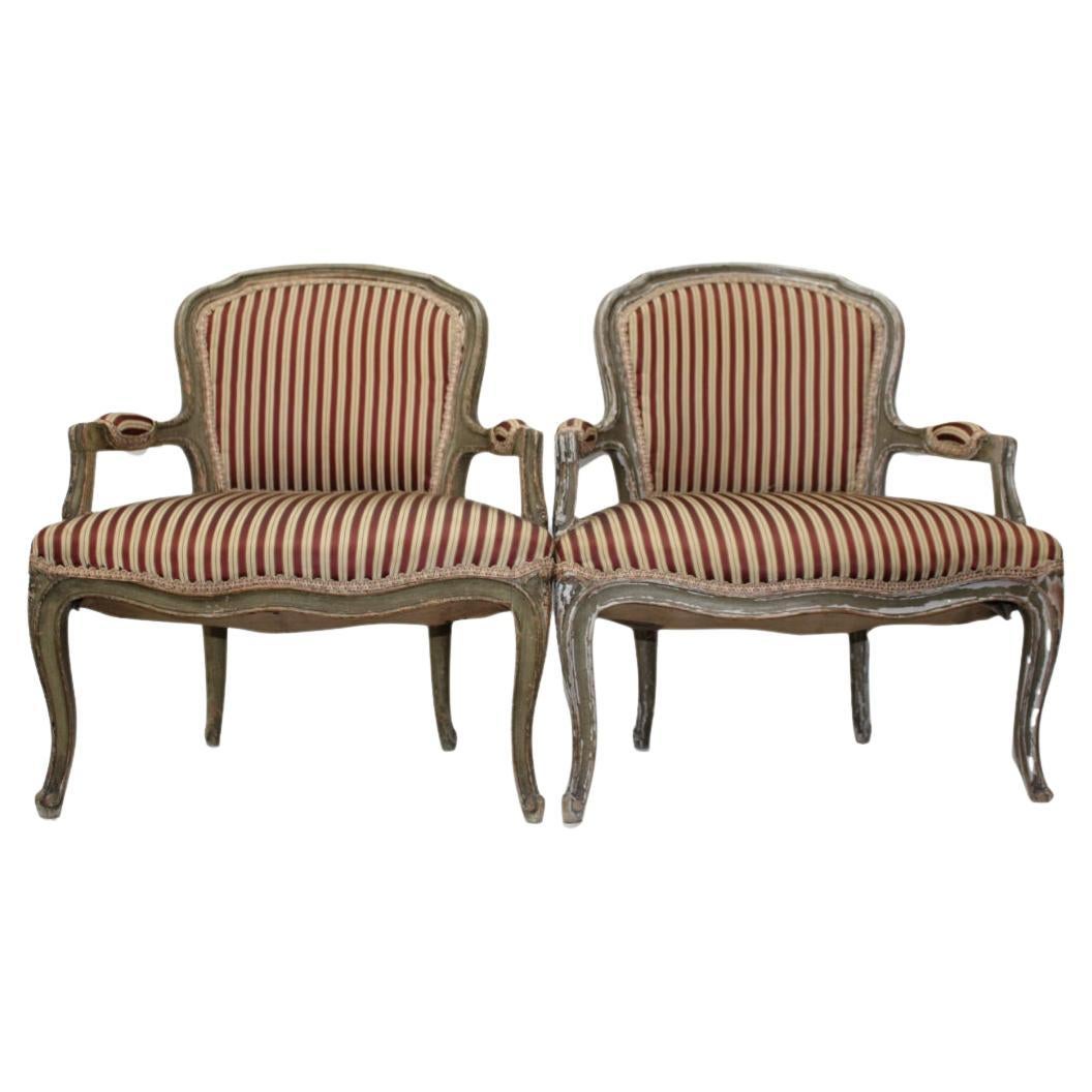French Red & White Upholstered Armchairs For Sale