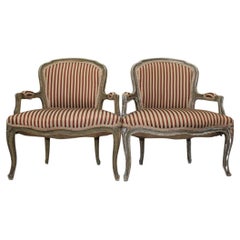 French Red & White Upholstered Armchairs