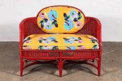 French Red Wicker Settee in Lisa Corti Floral Fabric