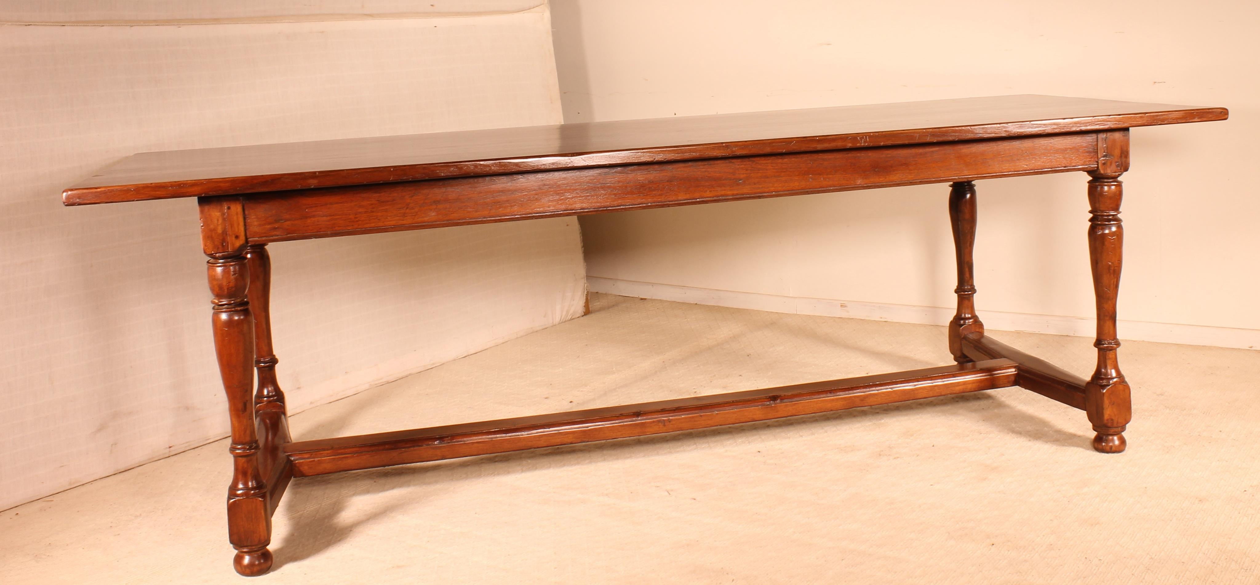 Wood French Refectory Table from the 19th Century with Turned Legs
