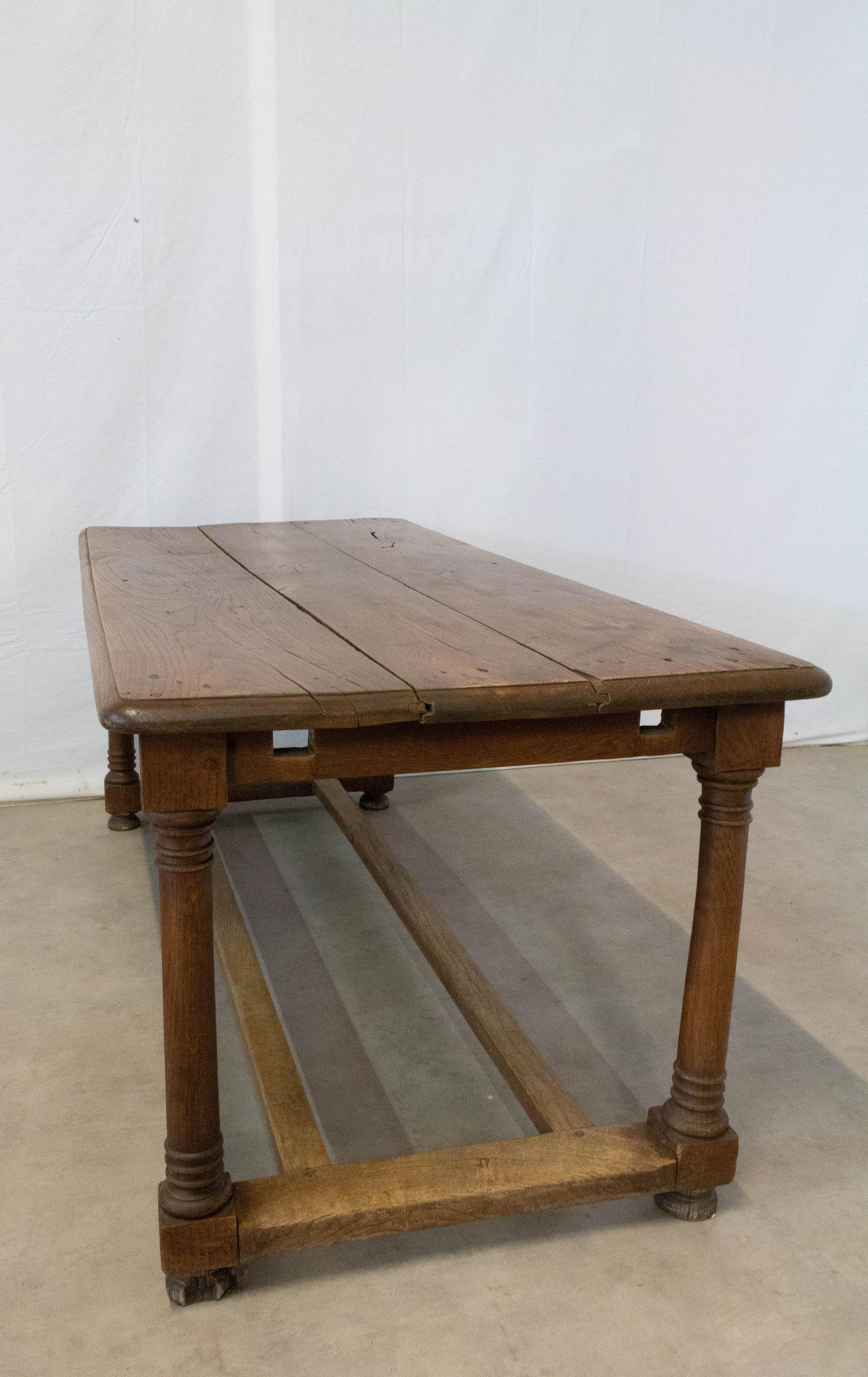 French refectory table late 18th century French Provincial oak
French country house server, dining table
This refectory dining table (reminiscent of French Drapers Tables) this came from a French Chateau in the South of France where it had been