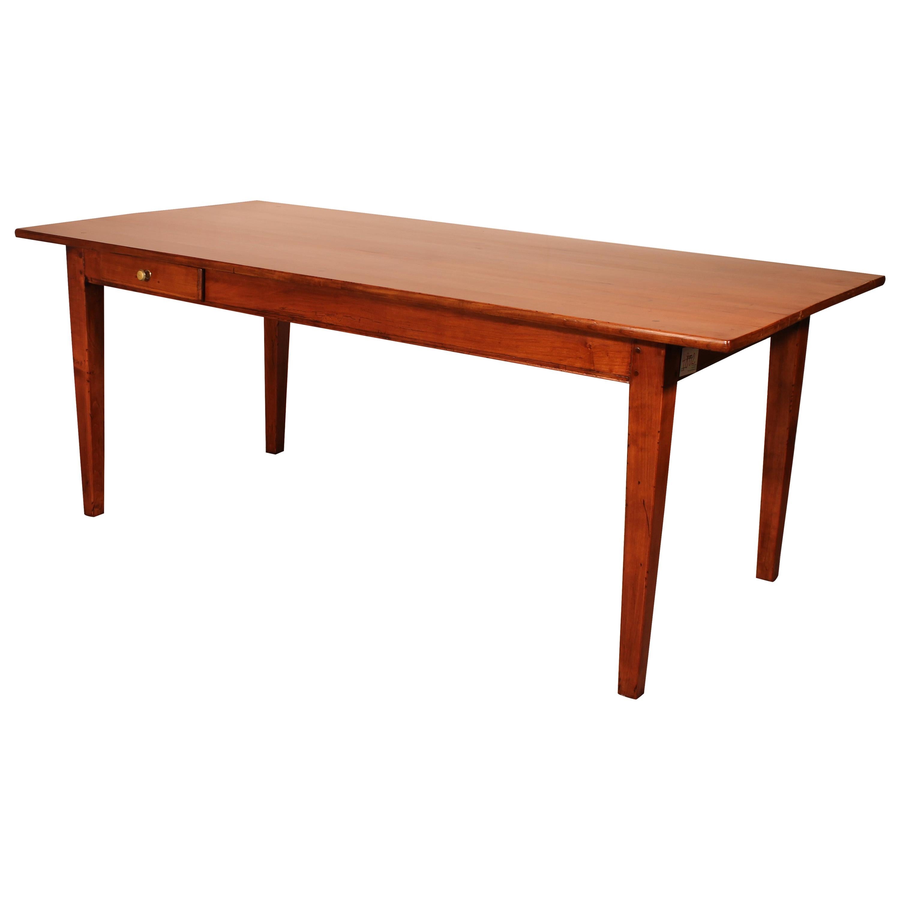 French Refectory Table with Two Drawers from the 19th Century in Cherry Wood-Fra