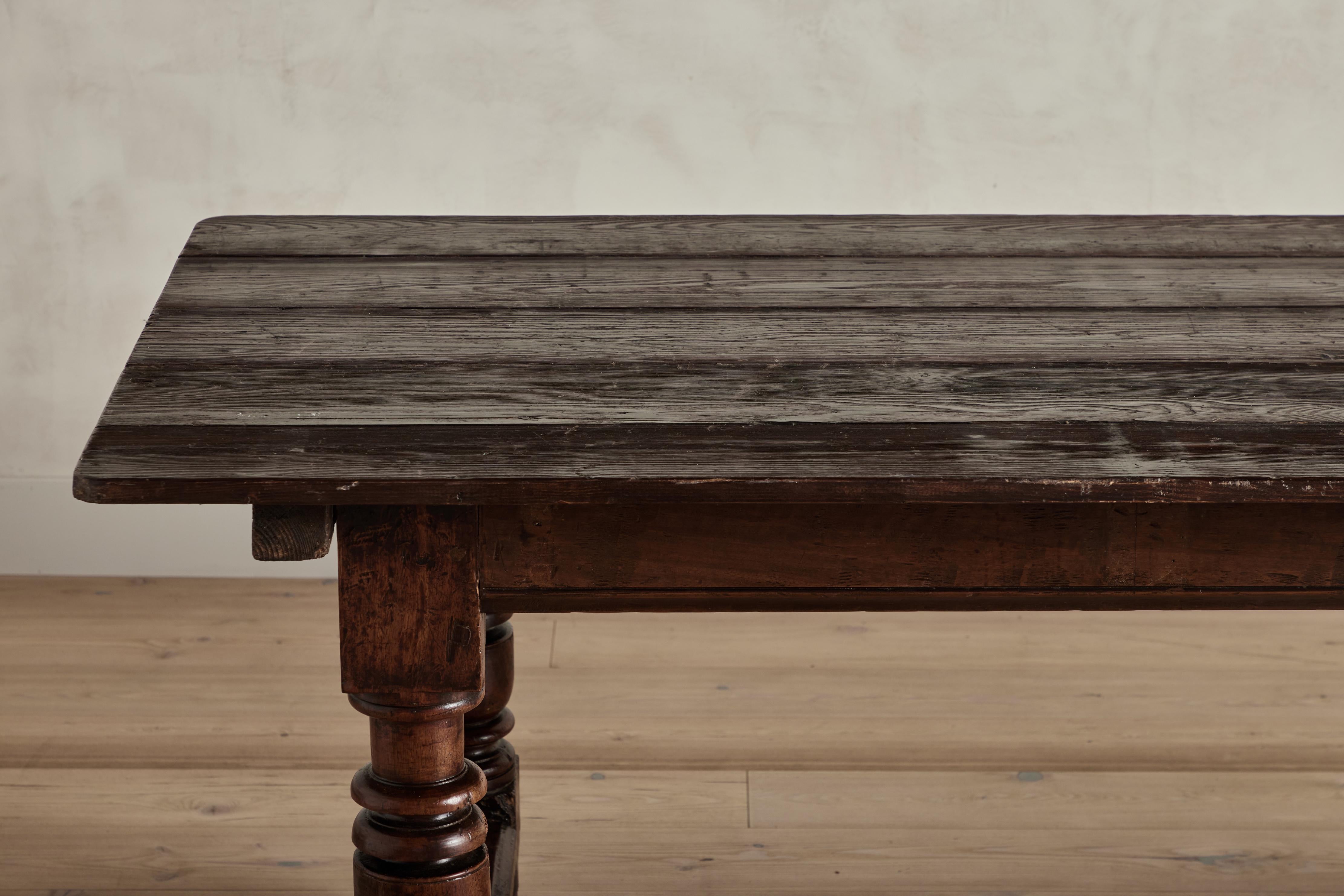 Wood French Refectory Turned Leg Dining Table