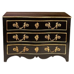 French Regence Black Lacquer Ormolou Mounted Gilded Serpentine Front Commode