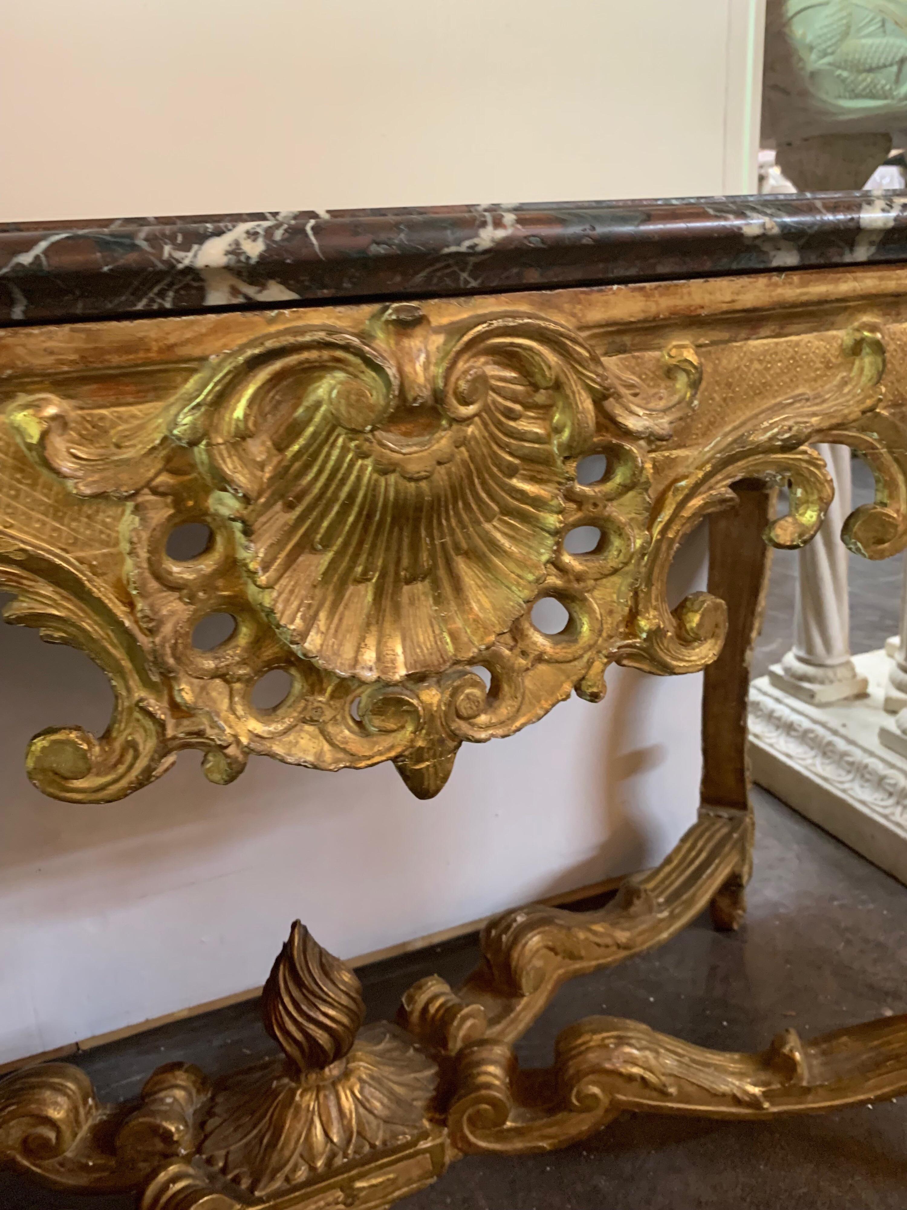 Regency French Regence Carved and Giltwood Console with Marble Top For Sale