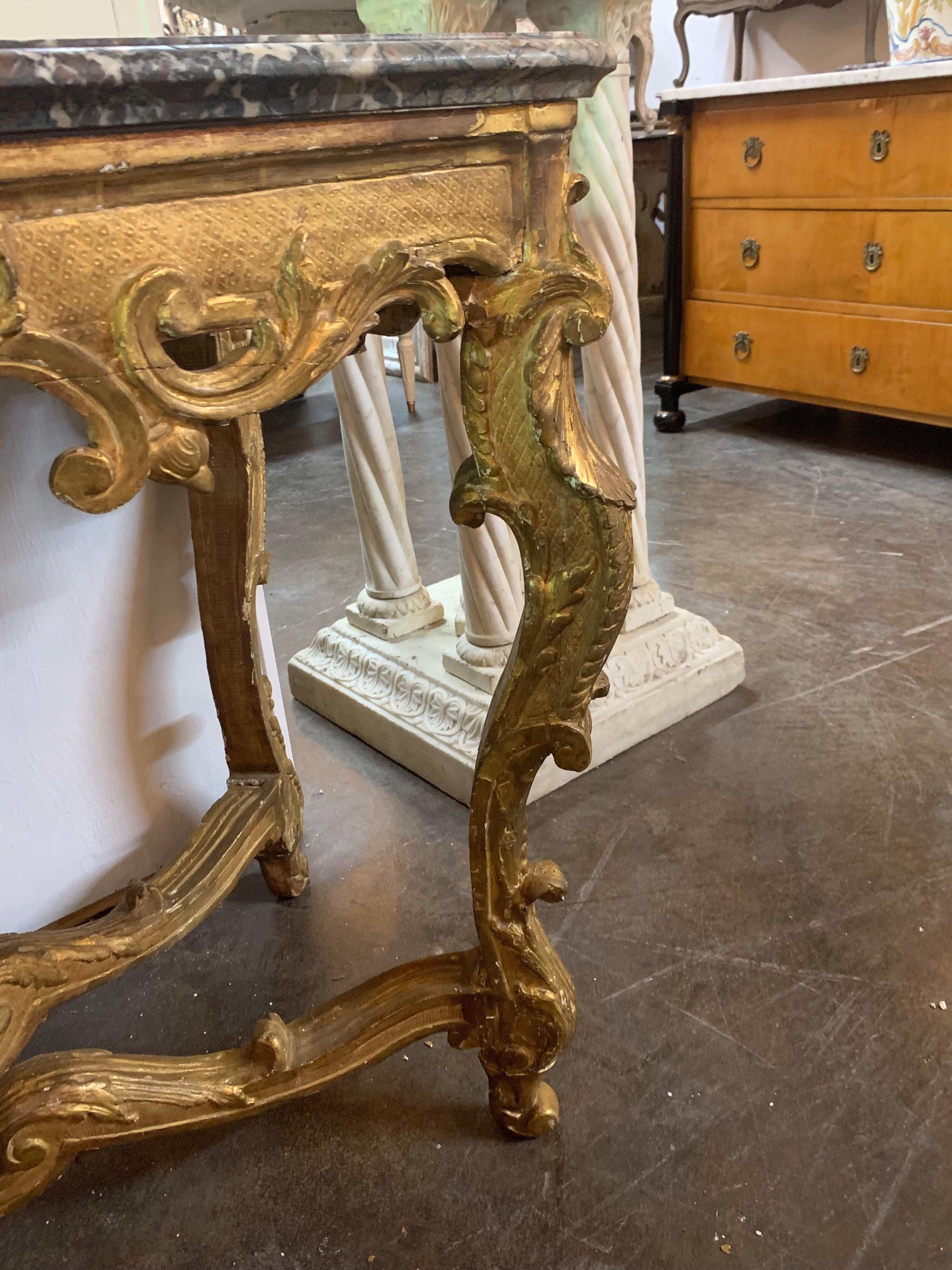 French Regence Carved and Giltwood Console with Marble Top In Good Condition For Sale In Dallas, TX