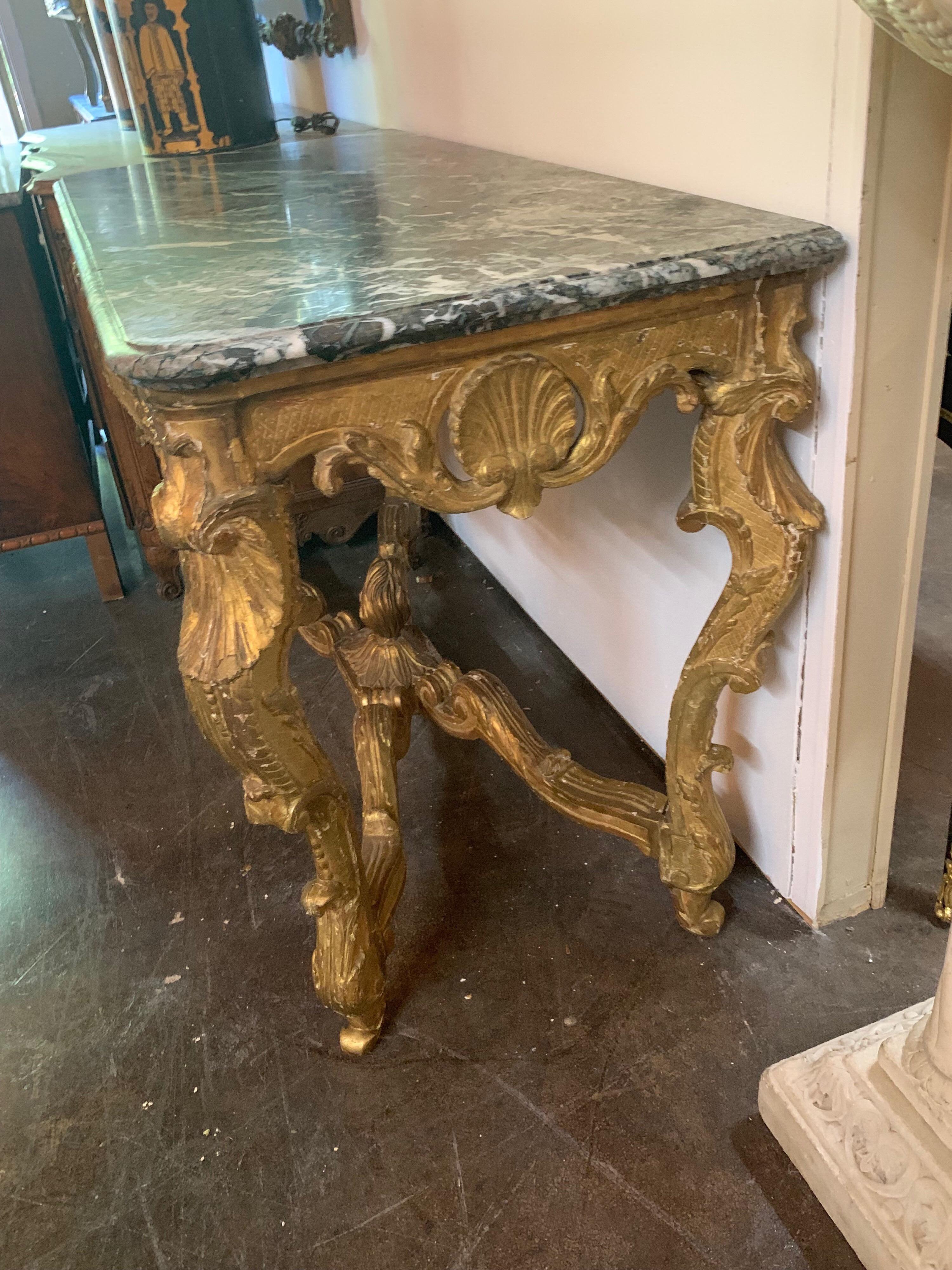Wood French Regence Carved and Giltwood Console with Marble Top For Sale