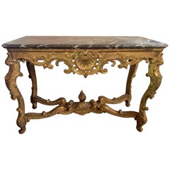 French Regence Carved and Giltwood Console with Marble Top