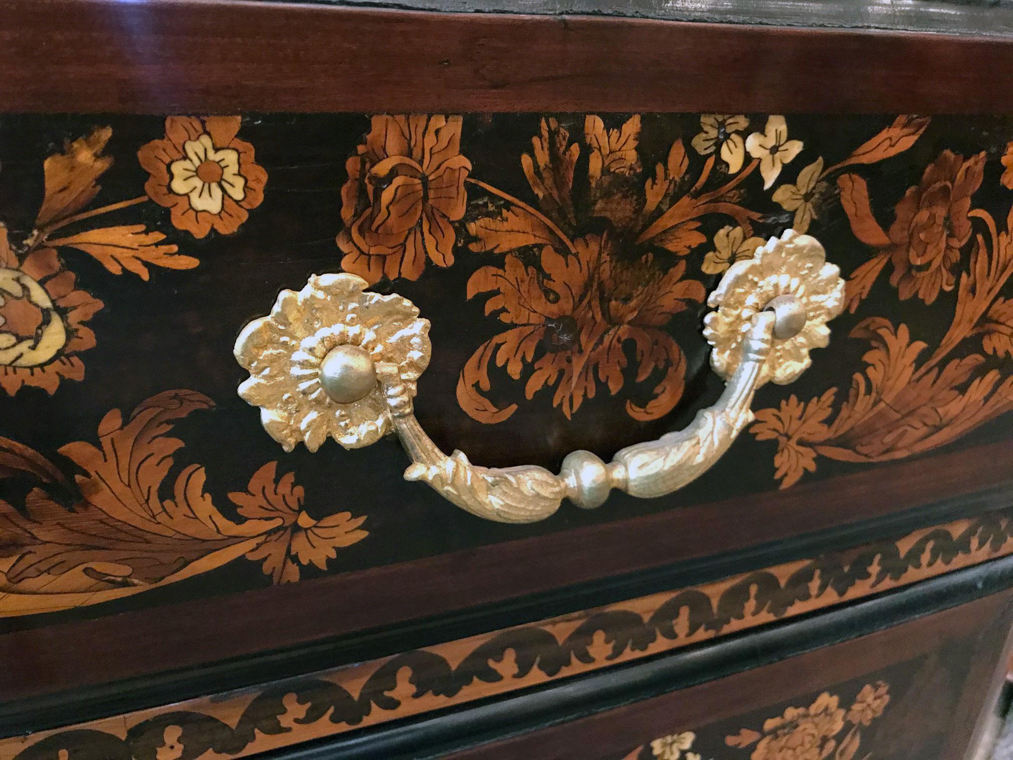 Louis XIV French Regence Mahogany and Marquetry Commode