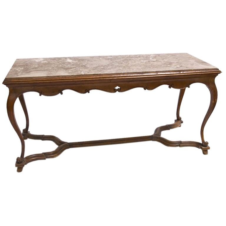 French Regence Oak Center Table with Marble Top For Sale