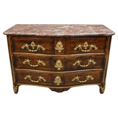French Régence Ormolu-Mounted Rosewood & Kingwood Inlay Rouge Marble Top Commode