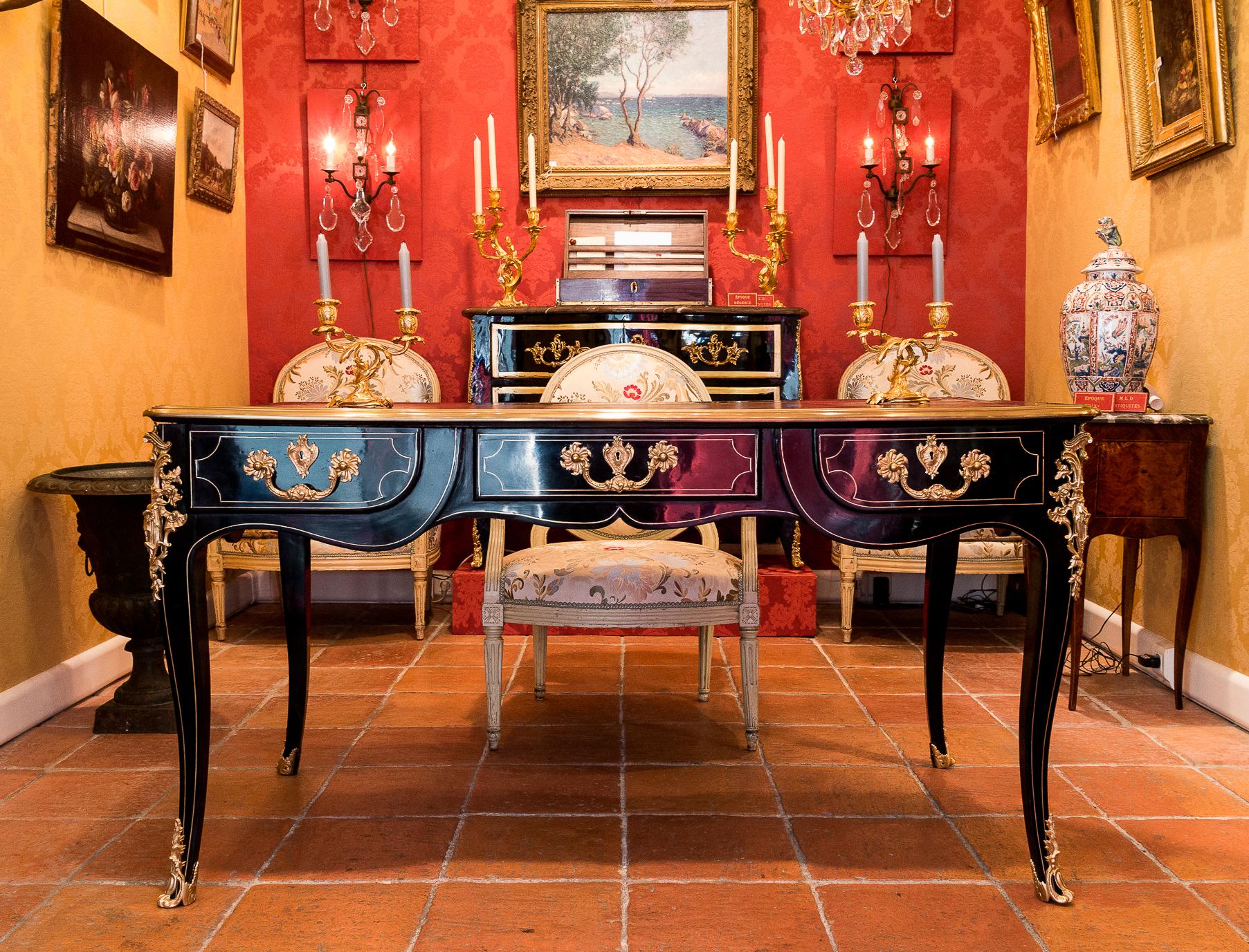 Régence French Regence Period, Black-Lacquered Flat Desk, circa 1715-1723