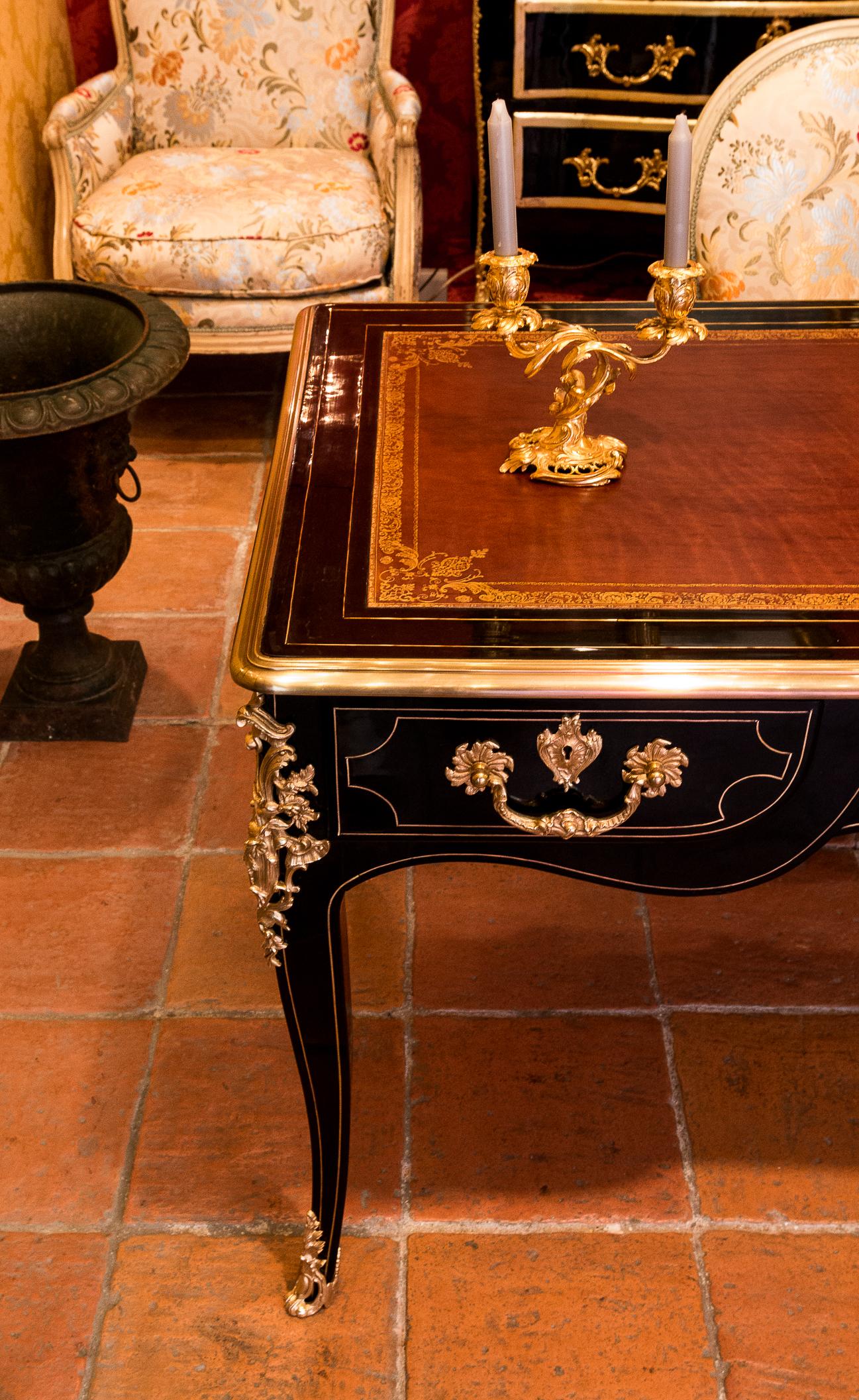 Gilt French Regence Period, Black-Lacquered Flat Desk, circa 1715-1723
