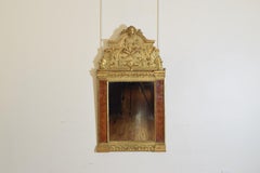 French Regence Period Carved Giltwood and Walnut Parquet Decorated Mirror