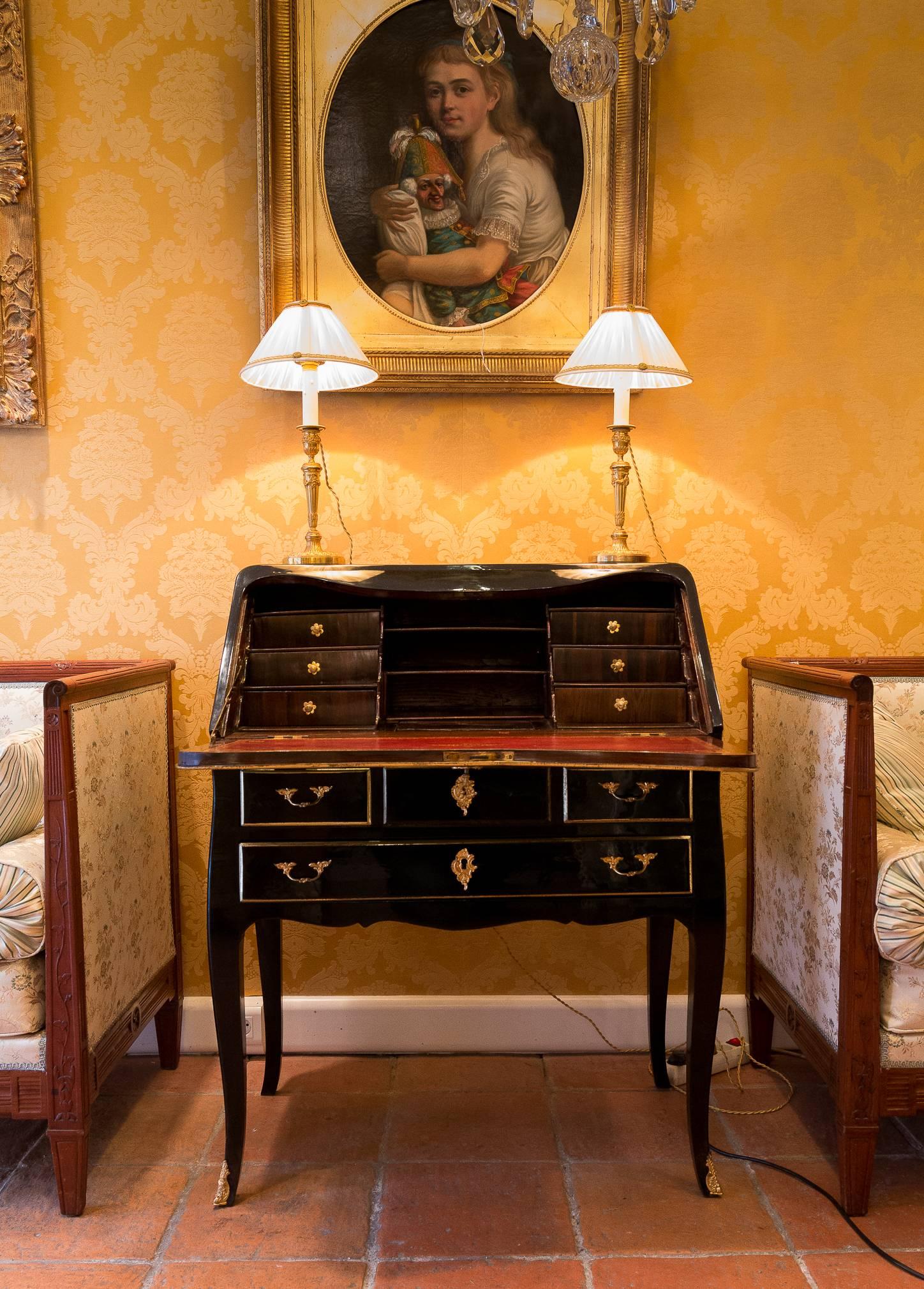 Fruitwood French Regence Period, Black Lacquered Slant-Top Desk, circa 1720