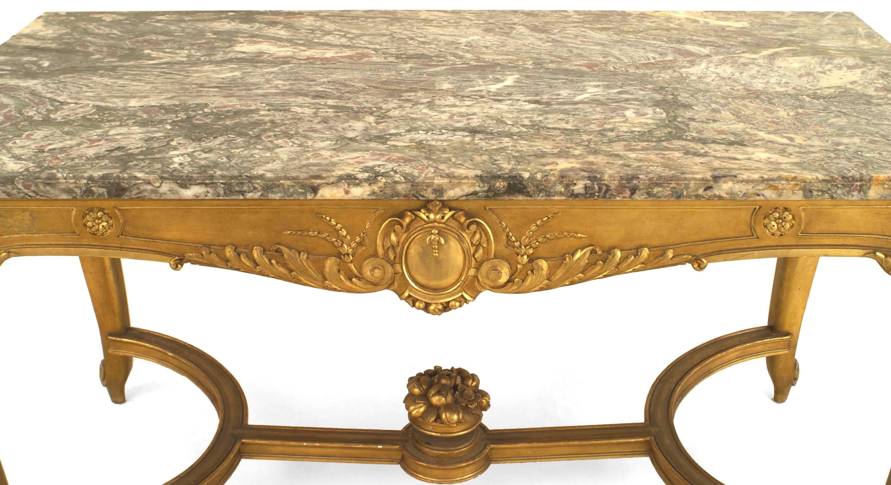 Régence French Regence Style Gilt Center Table with Grey Marble Top For Sale