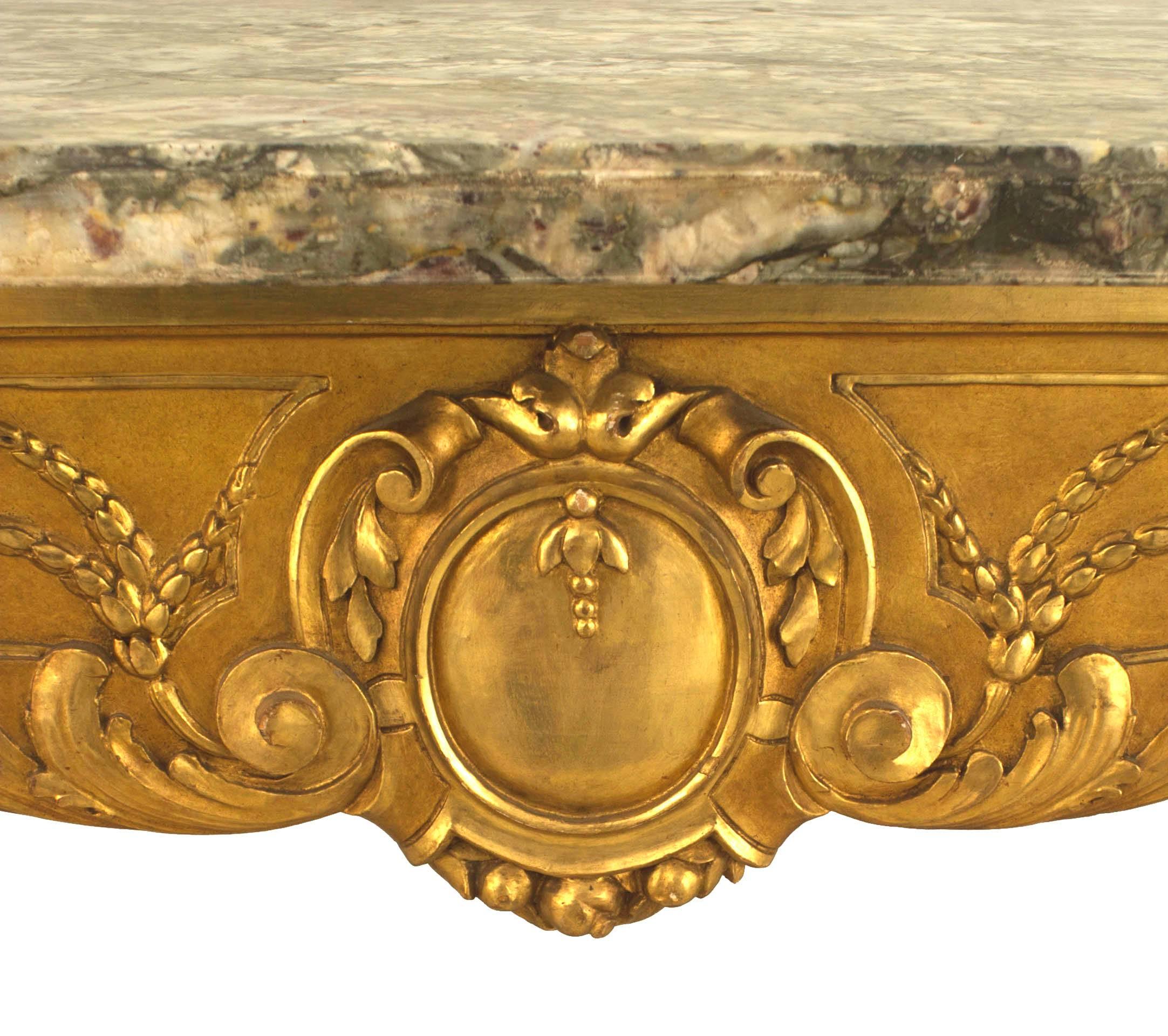 French Regence Style Gilt Center Table with Grey Marble Top In Good Condition For Sale In New York, NY