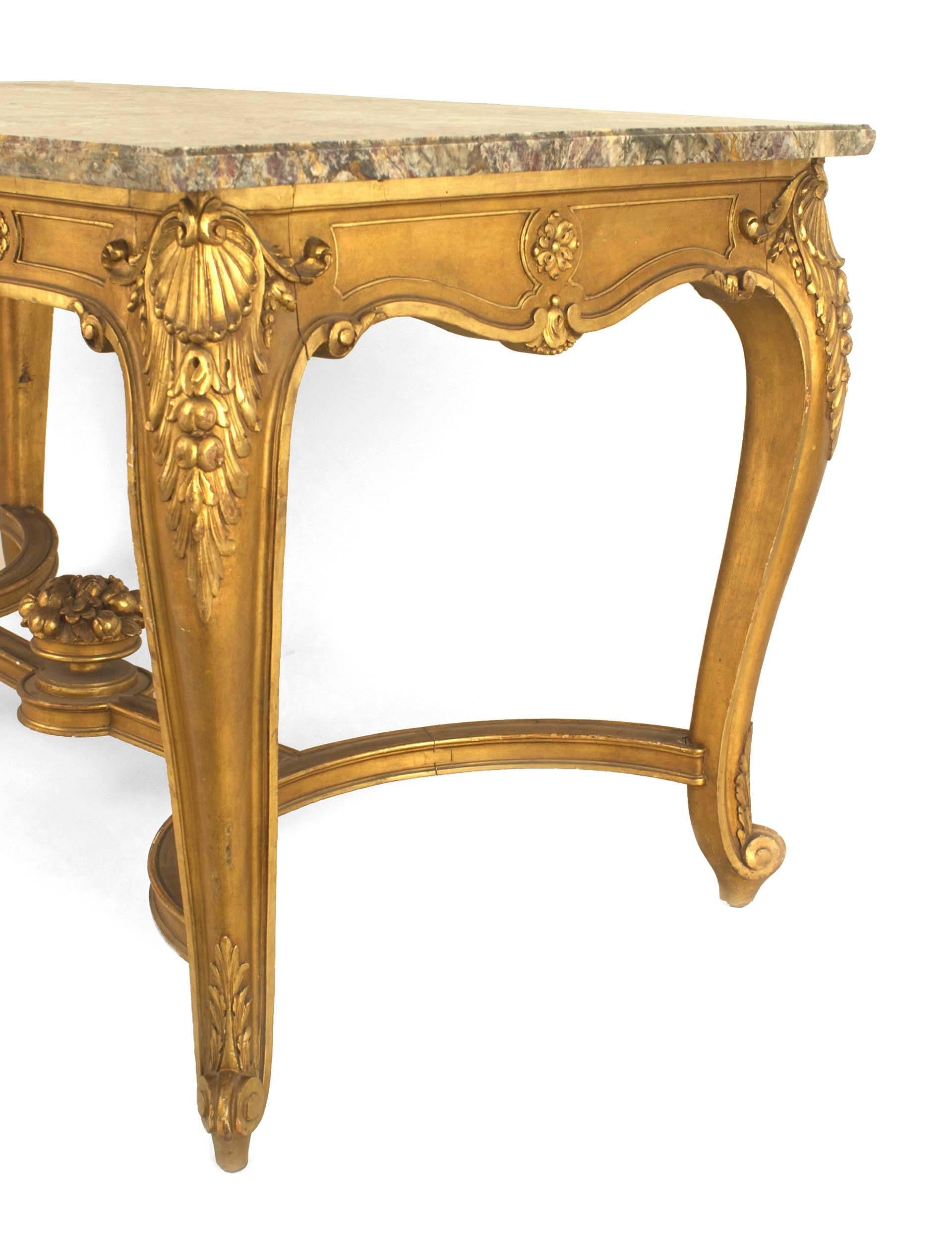 Marbre Table centrale dorée de style Régence française avec plateau en marbre gris en vente