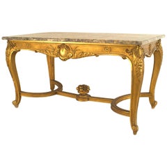 French Regence Style Gilt Center Table with Grey Marble Top