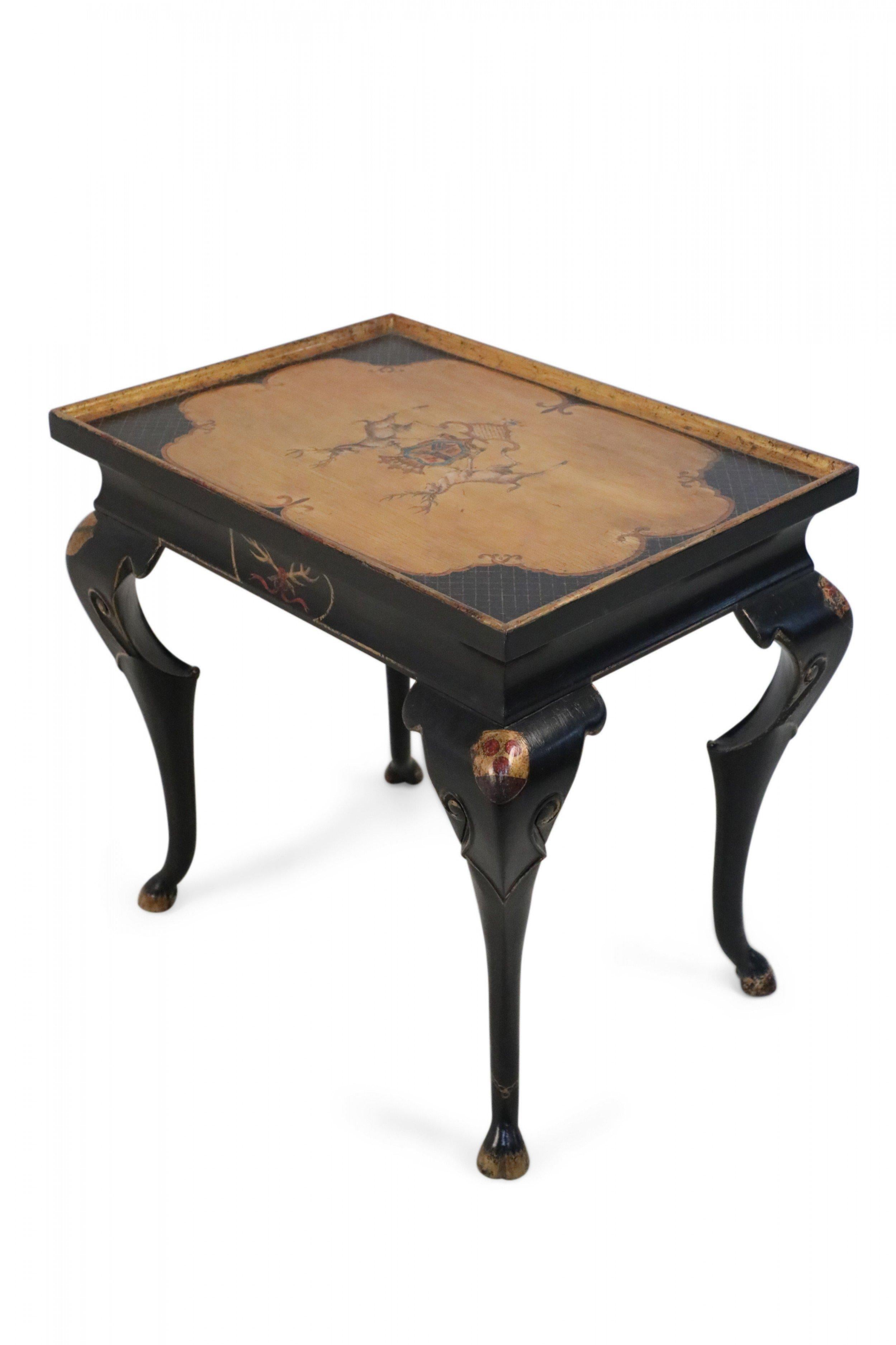 20th Century French Regence Style Black and Gold Painted End Table For Sale