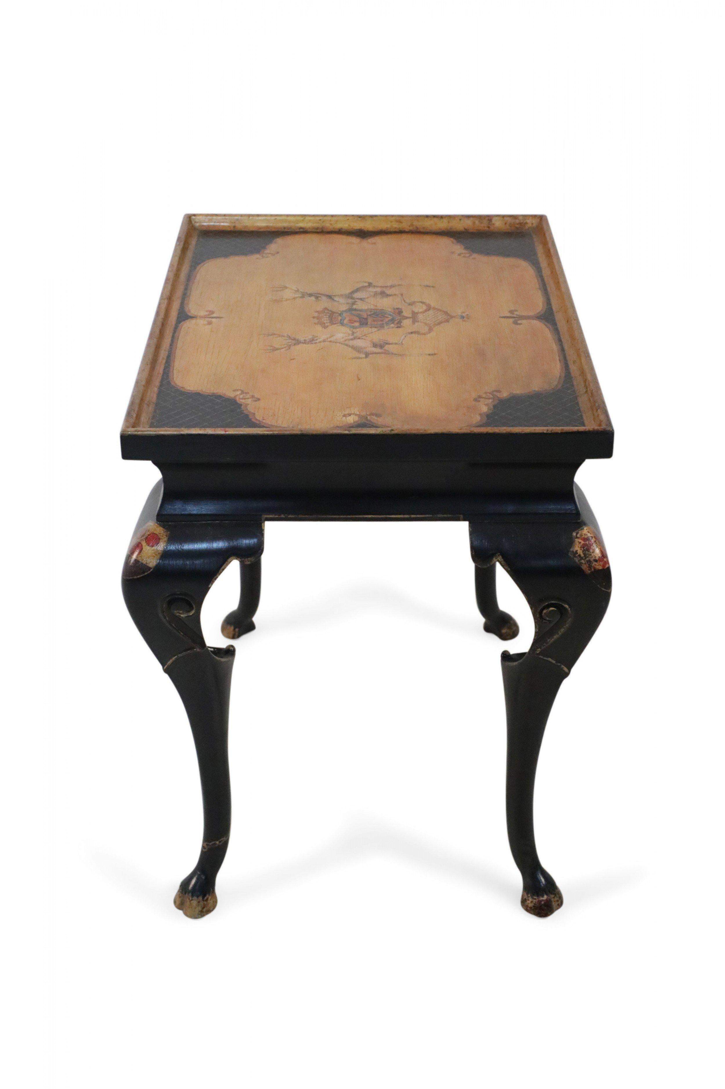 Wood French Regence Style Black and Gold Painted End Table For Sale