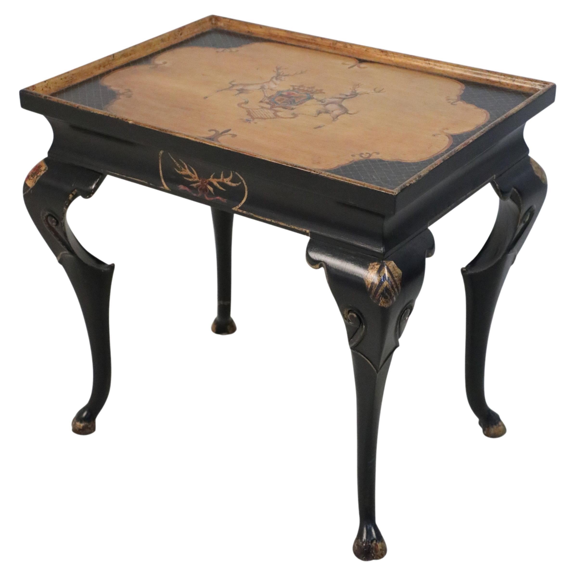 French Regence Style Black and Gold Painted End Table For Sale