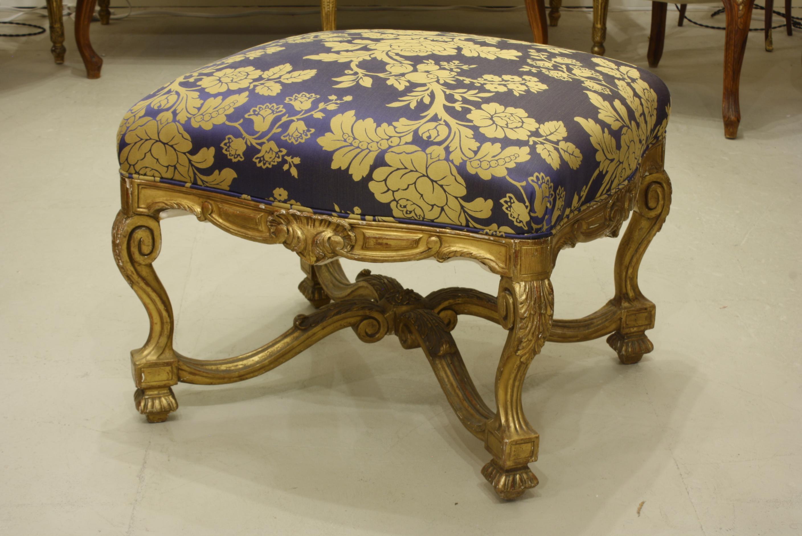 19th Century French Regence Style Carved Giltwood Stool, Tabouret or Ottoman