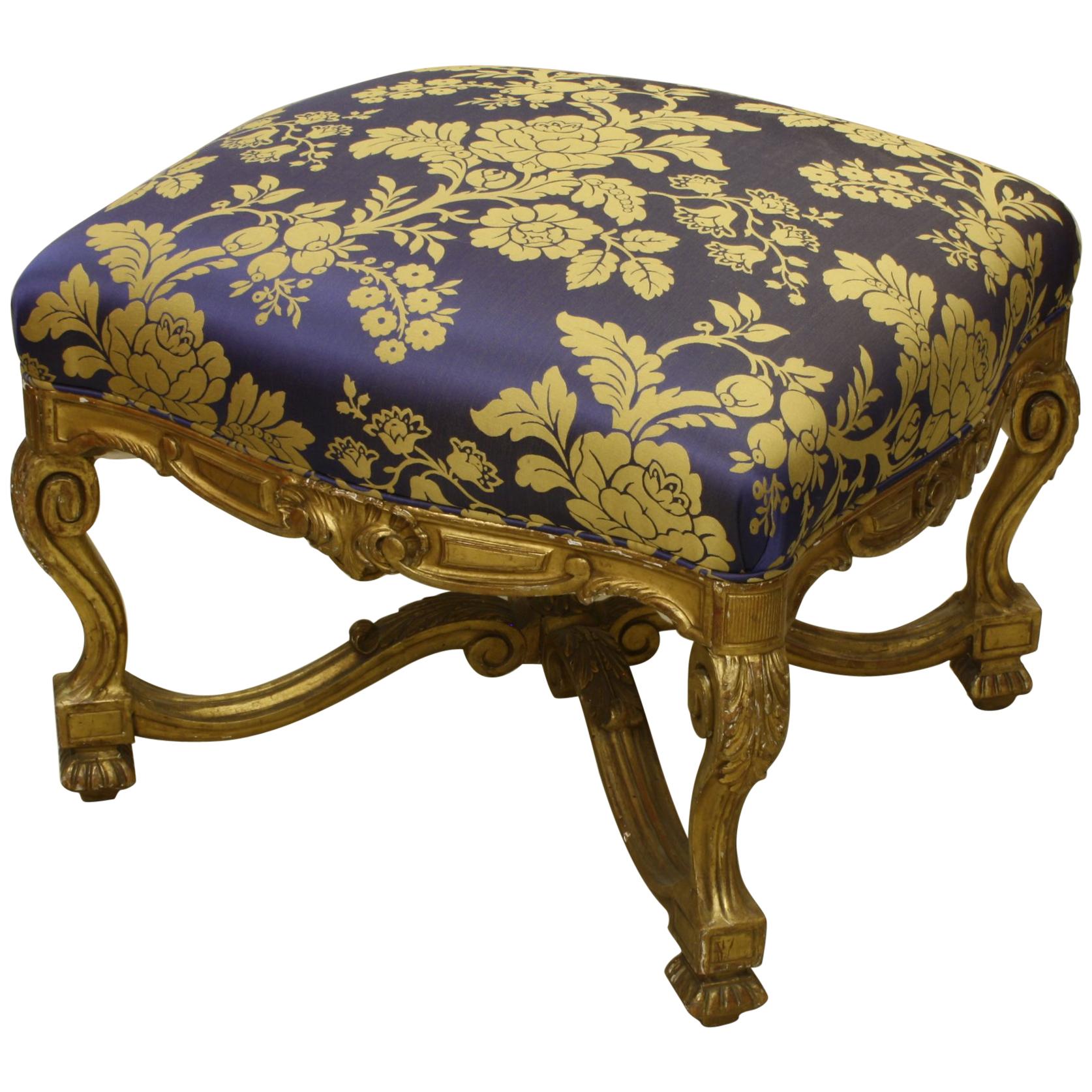French Regence Style Carved Giltwood Stool, Tabouret or Ottoman