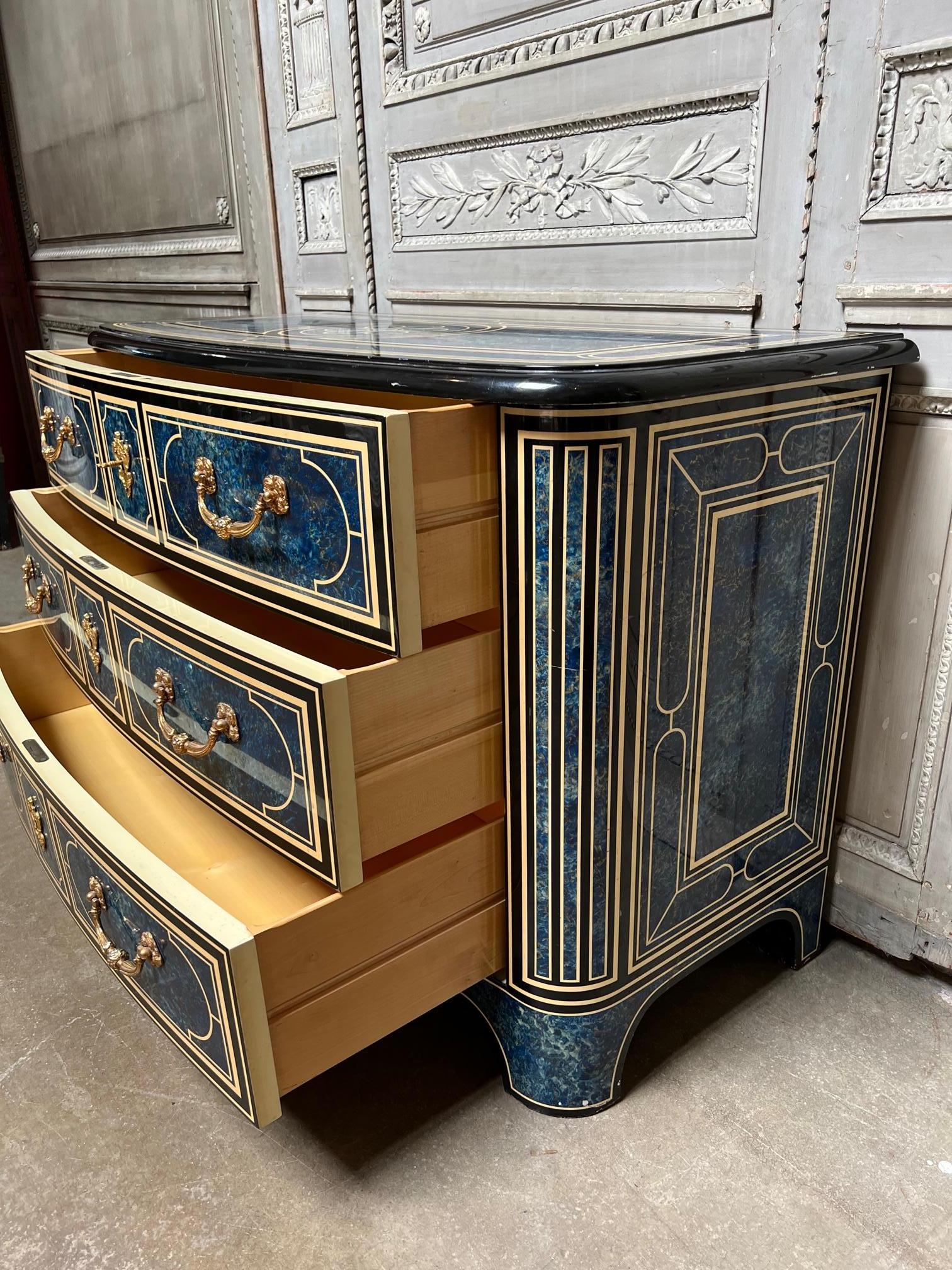 French Regence Style Commode with a Blue, White and Black Lacquered Finish For Sale 3