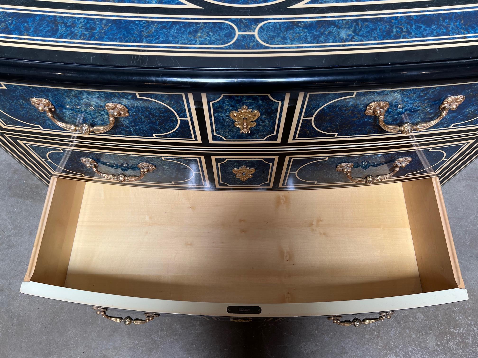 French Regence Style Commode with a Blue, White and Black Lacquered Finish For Sale 5