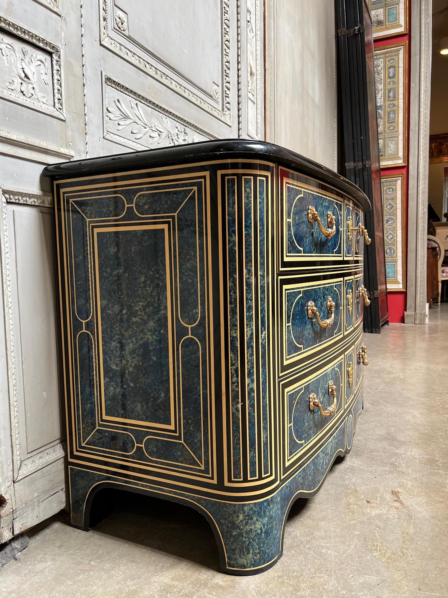 French Regence Style Commode with a Blue, White and Black Lacquered Finish In Good Condition For Sale In Dallas, TX
