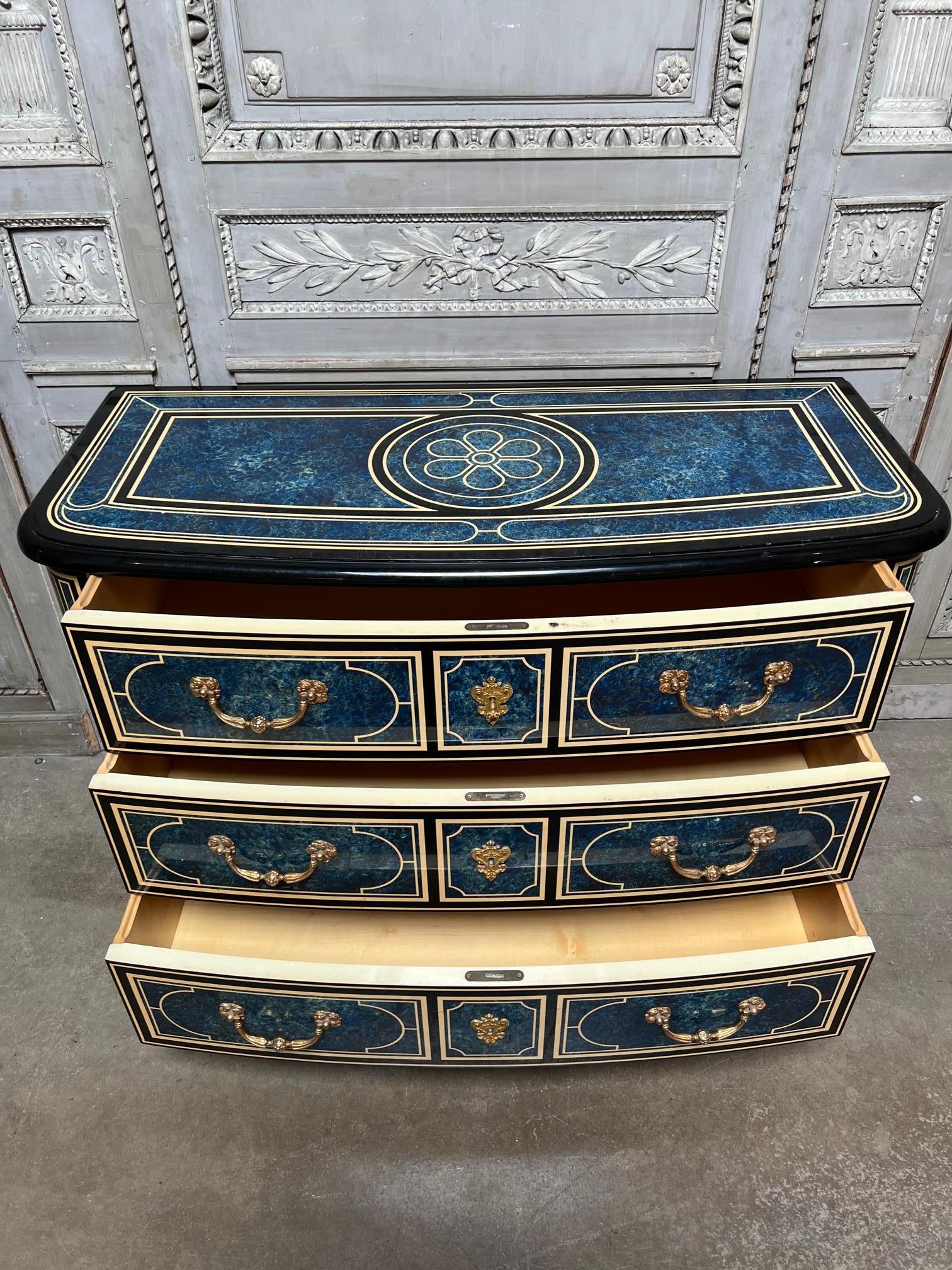 French Regence Style Commode with a Blue, White and Black Lacquered Finish For Sale 2