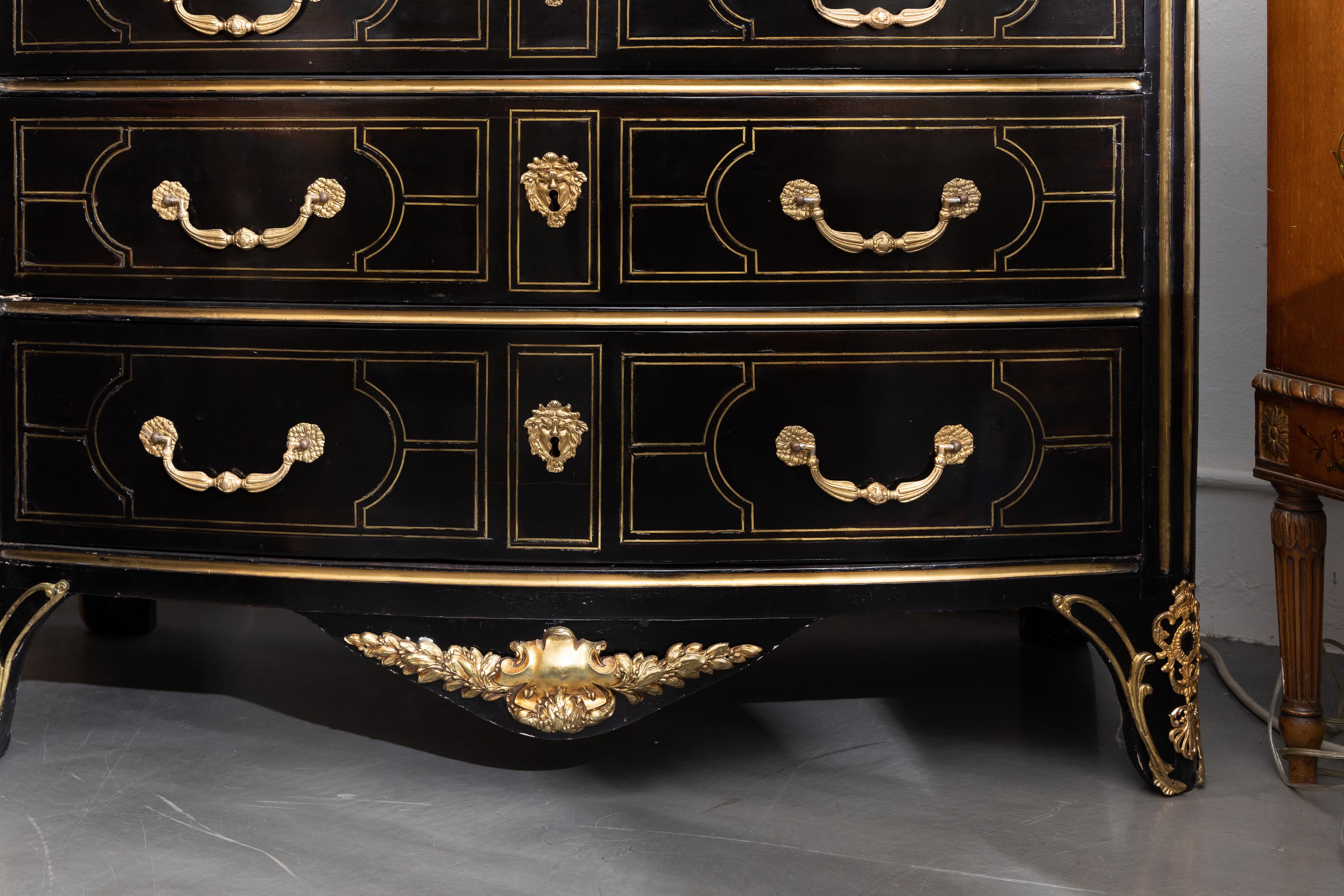 French Regence Style Ebonized Commode  In Good Condition In WEST PALM BEACH, FL