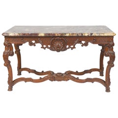 French Regence Style Elaborately Carved Oak Marble-Top Center Table 19th Century