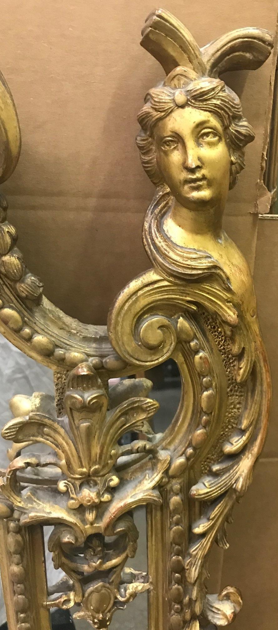 French Regence Style Gilded Figural Mirror, 19th Century For Sale 2