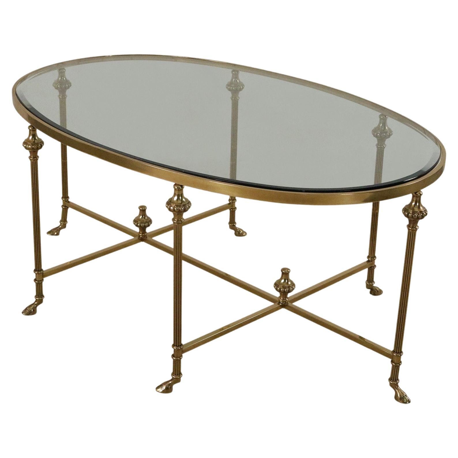 La Barge French Modern Design Oval Brass and Glass Coffee Table For